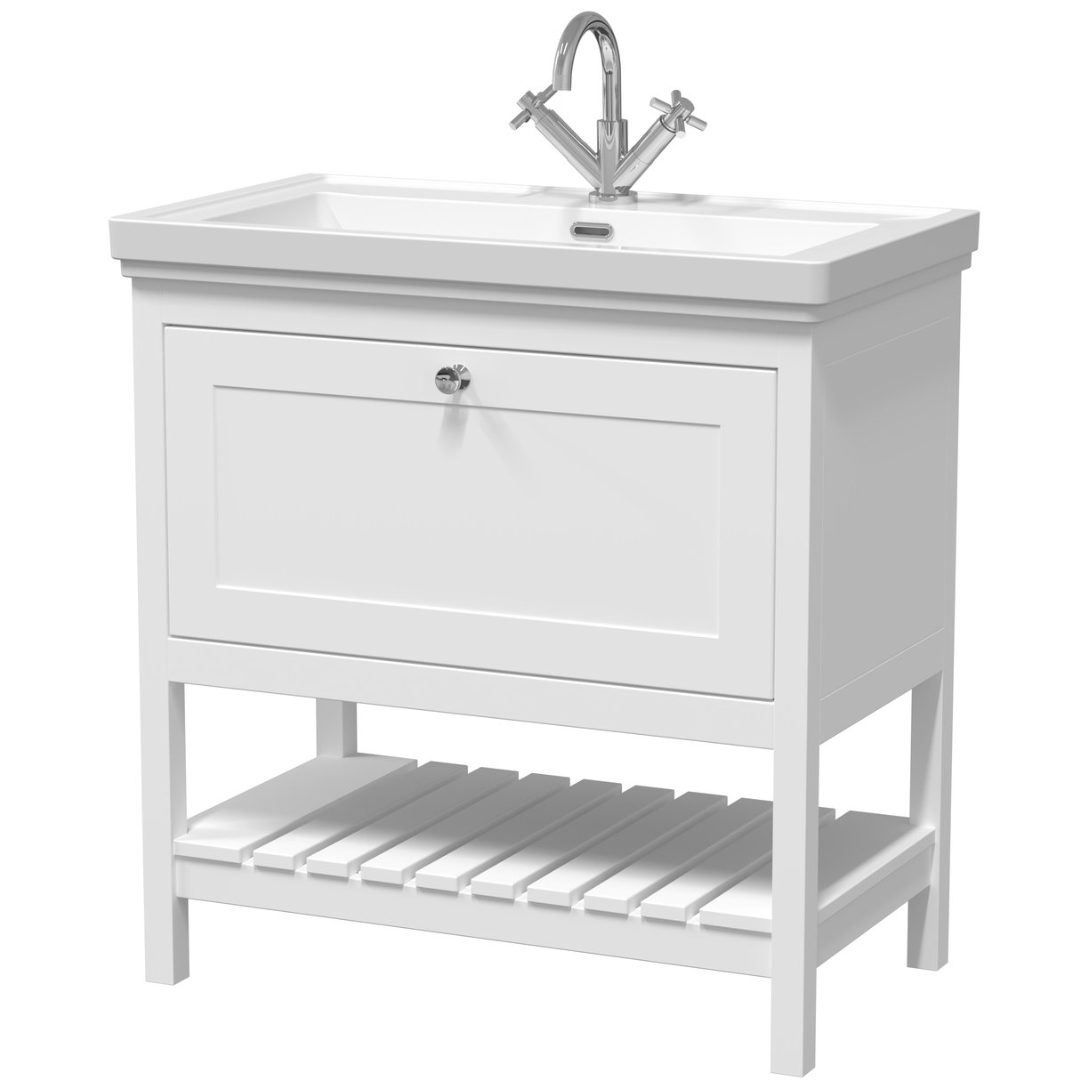 800 F/S Single Drawer Unit & Classic Basin 1Th - Pure White