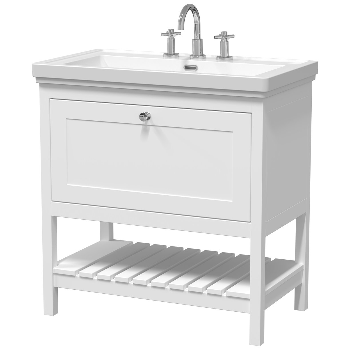 800 F/S Single Drawer Unit & Classic Basin 3Th - Pure White