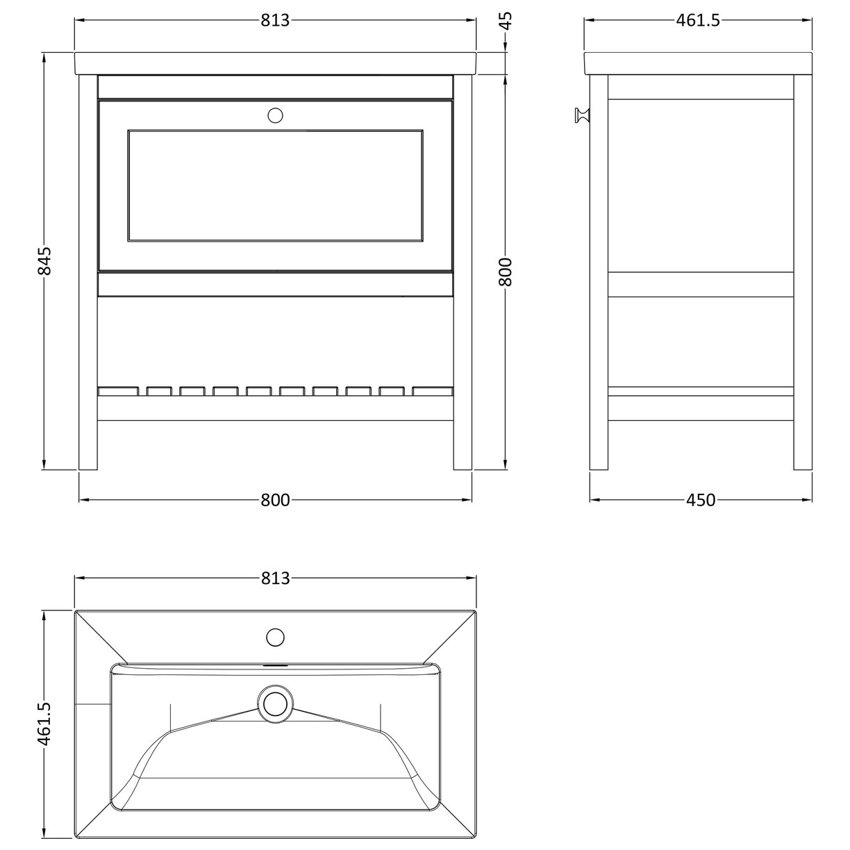 800 F/S Drawer Contemporary Basin 1TH - Pure White
