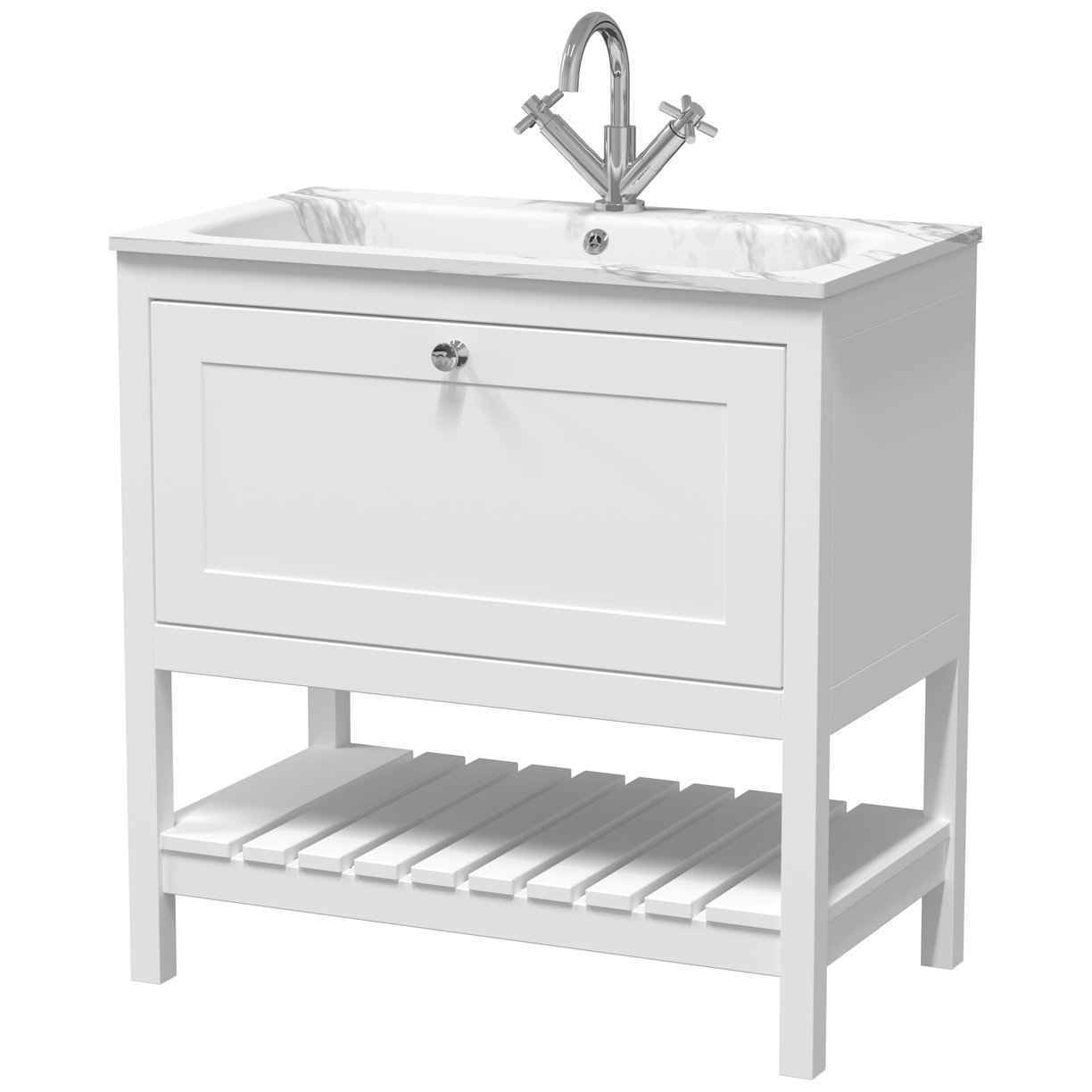 800 F/S Drawer & Stone Basin 1TH - Pure White