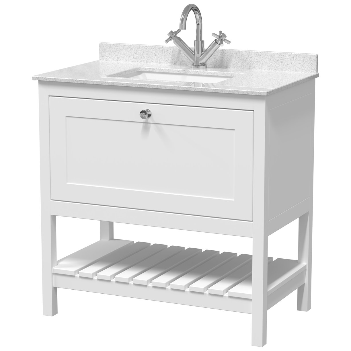 800 F/S Single Drawer Unit & Marble Top 1Th - Pure White