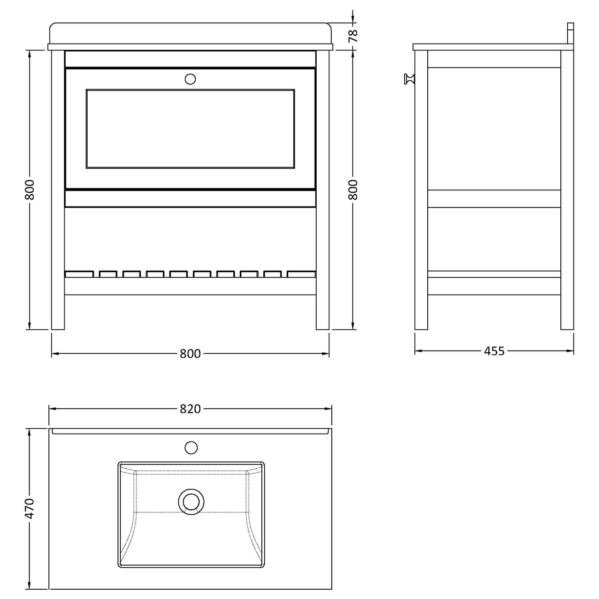 800 F/S Single Drawer Unit & Marble Top 1Th - Pure White