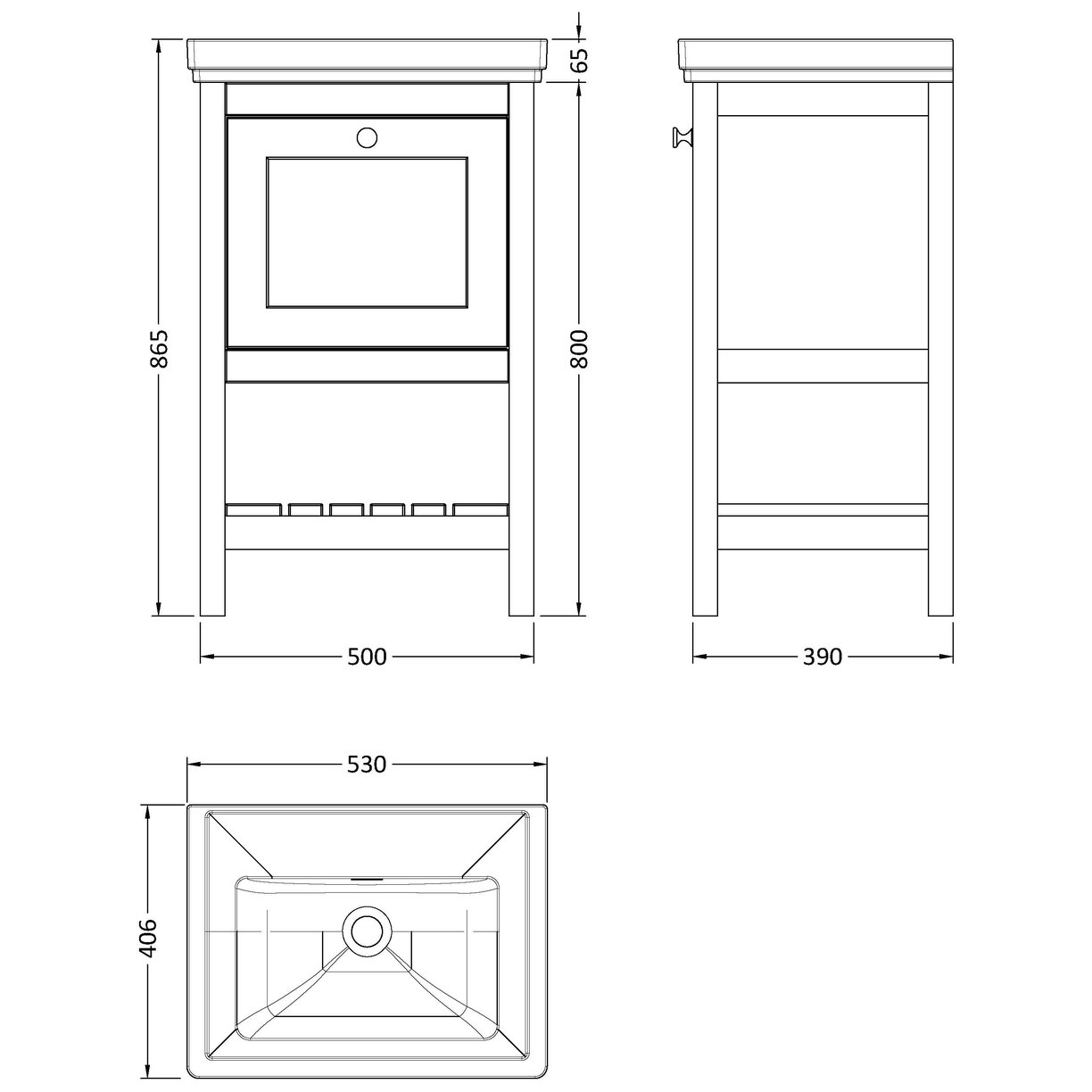 500 F/S Single Drawer Unit & Classic Basin 0Th - Cool Grey