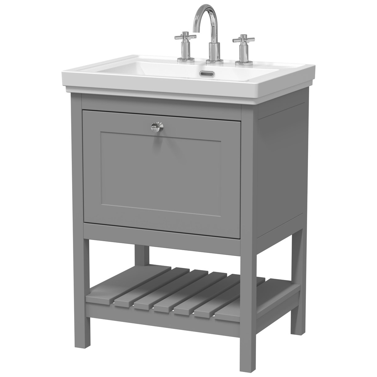 600 F/S Single Drawer Unit & Classic Basin 3Th - Cool Grey