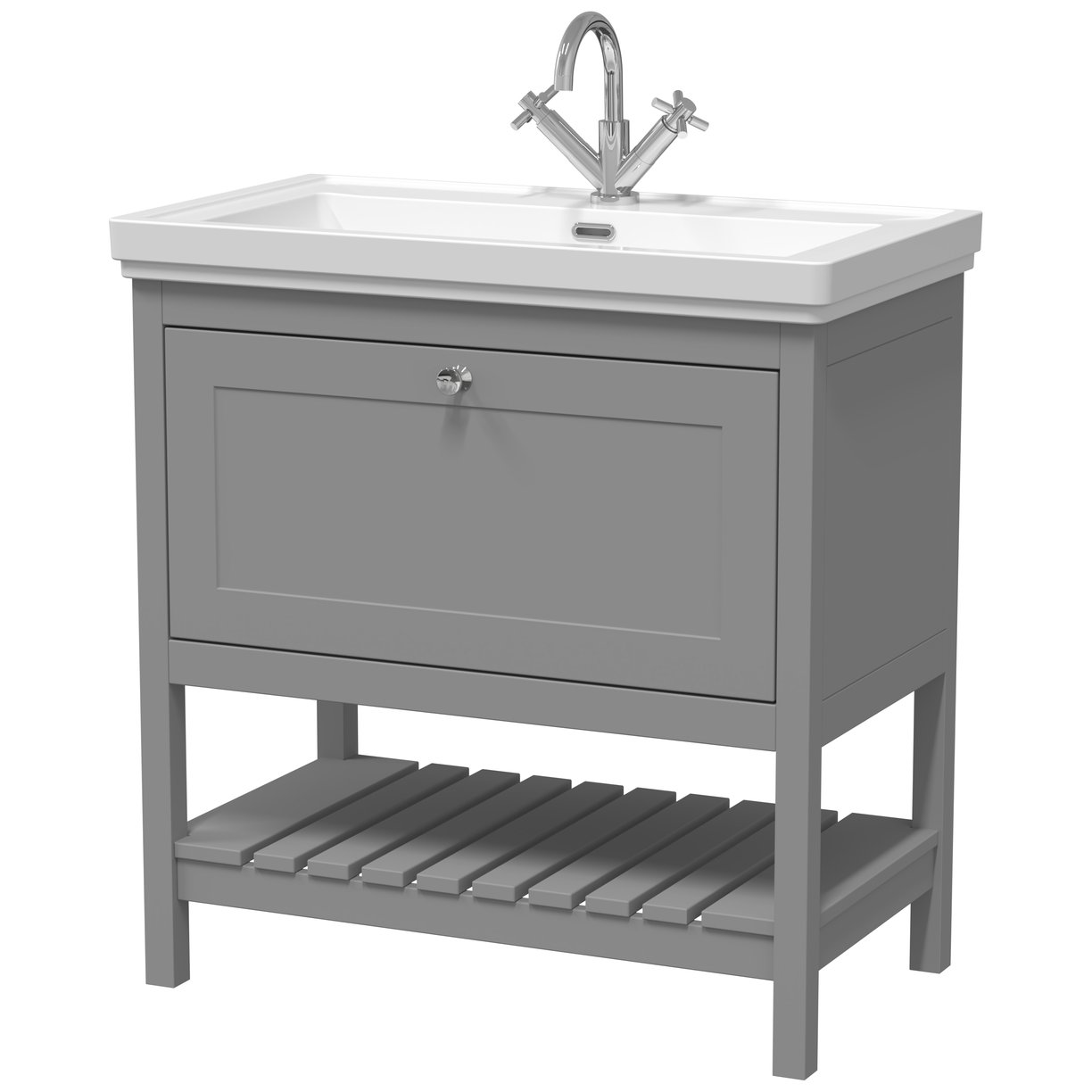 800 F/S Single Drawer Unit & Classic Basin 1Th - Cool Grey