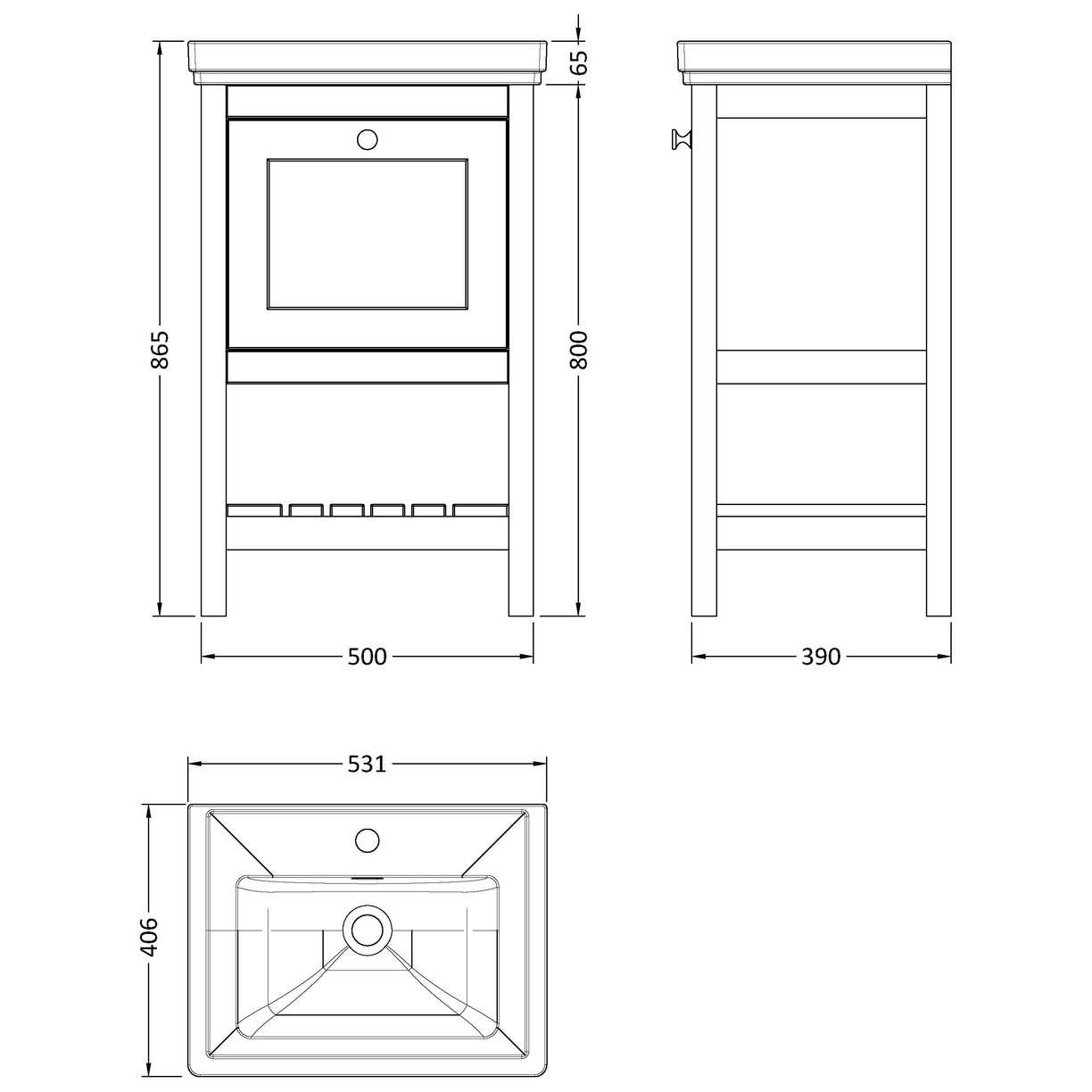 500 F/S Single Drawer Unit & Classic Basin 1Th - Indigo Blue