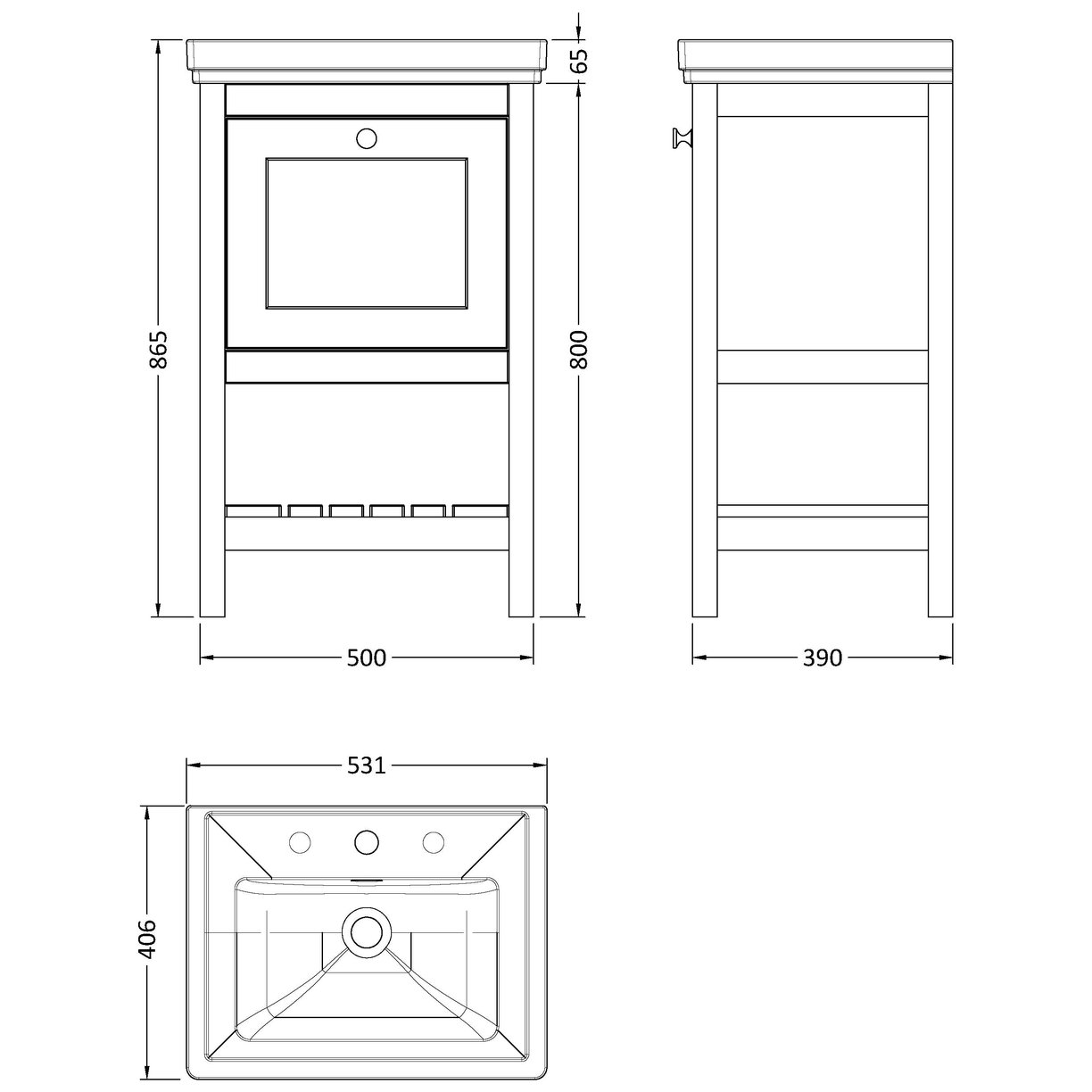 500 F/S Single Drawer Unit & Classic Basin 3Th - Indigo Blue