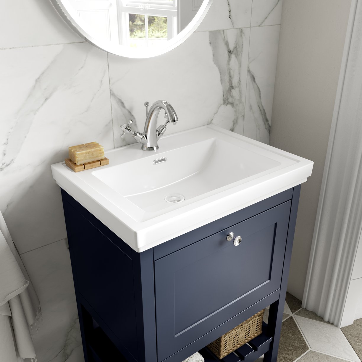 600 F/S Single Drawer Unit & Classic Basin 1Th - Indigo Blue