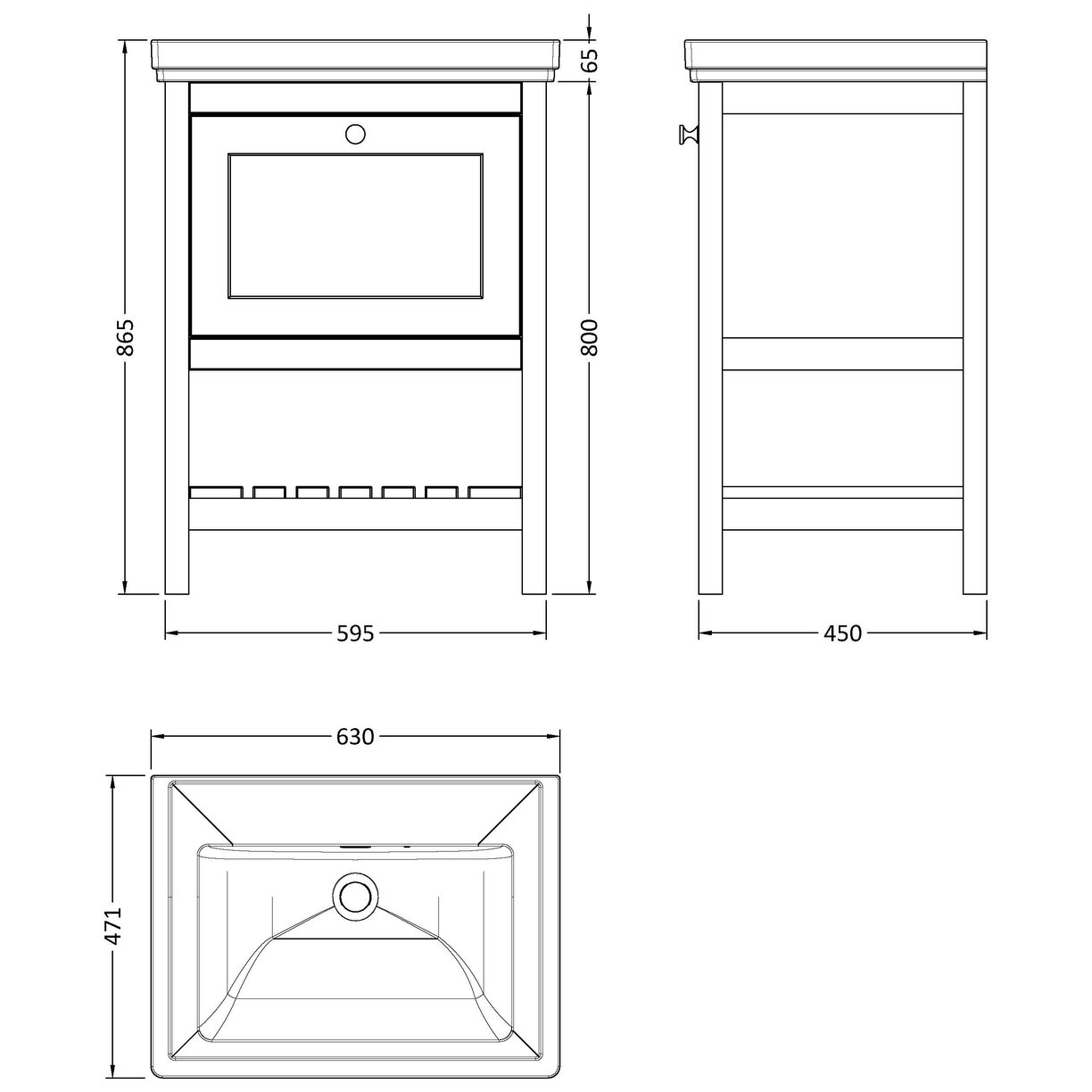 600 F/S Single Drawer Unit & Classic Basin 0Th - Indigo Blue
