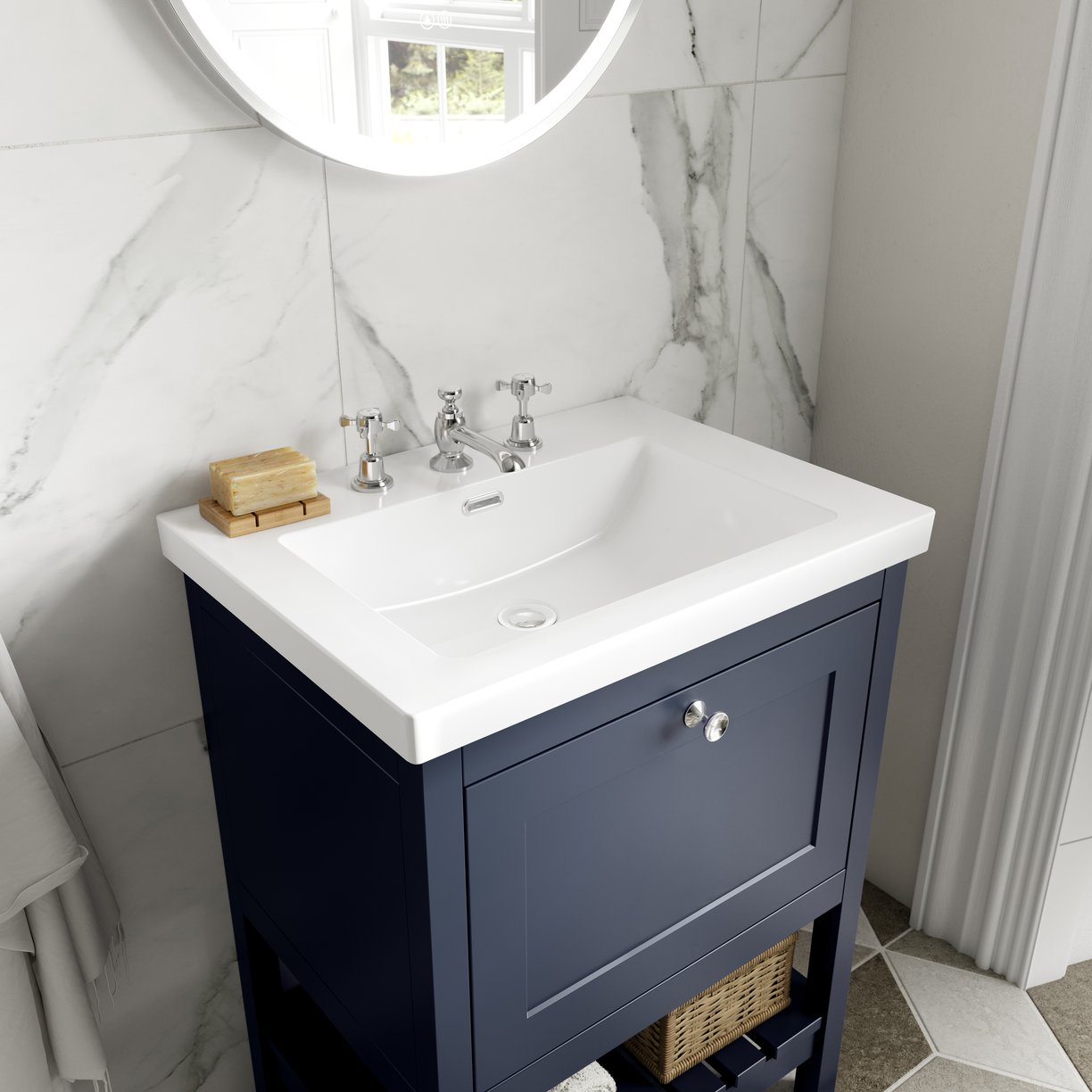 600 F/S Drawer Contemporary Basin 3TH - Indigo Blue