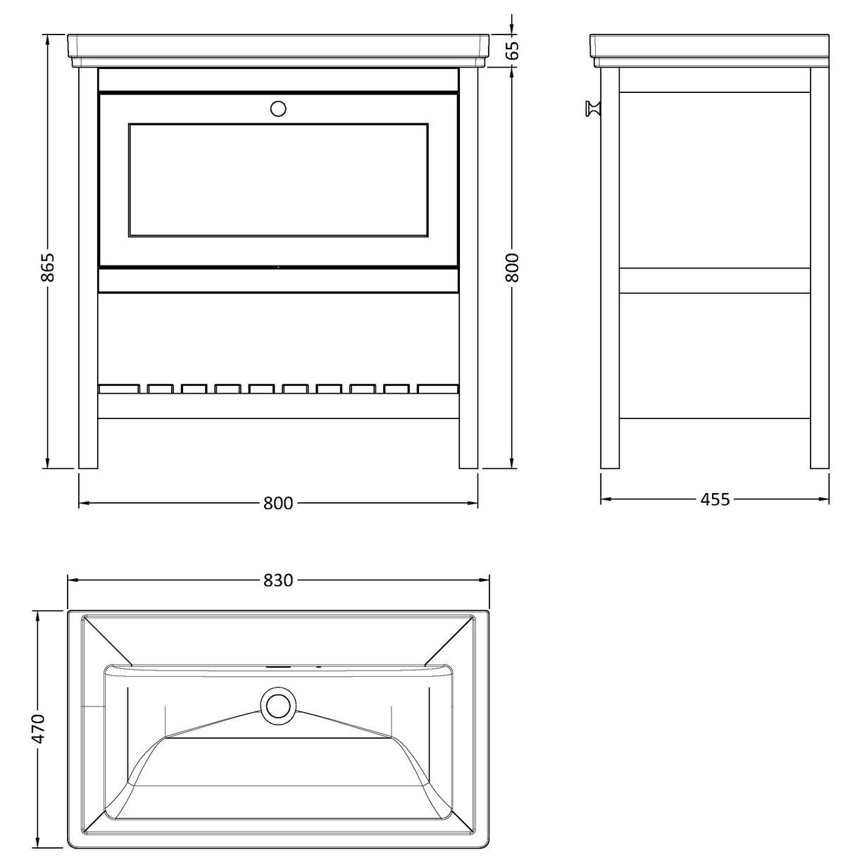 800 F/S Single Drawer Unit & Classic Basin 0Th - Indigo Blue