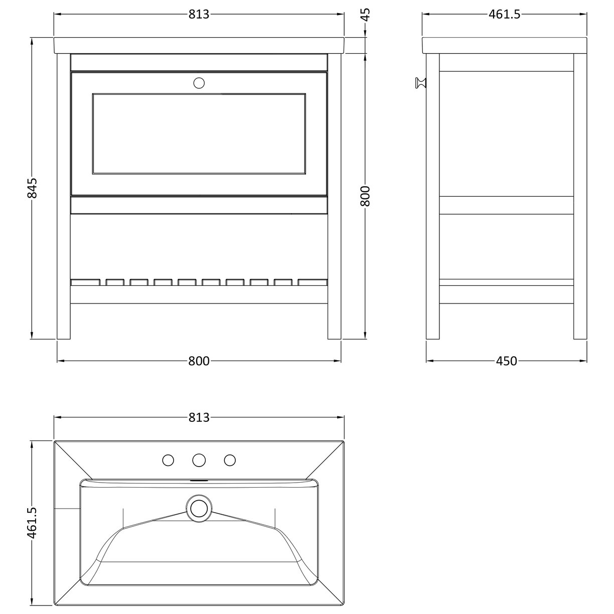 800 F/S Drawer Contemporary Basin 3TH - Indigo Blue