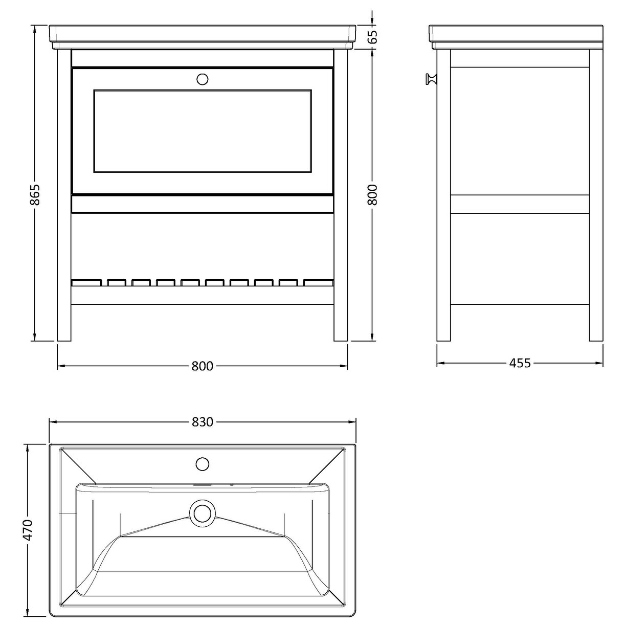 800 F/S Single Drawer Unit & Classic Basin 1Th - Matt Green
