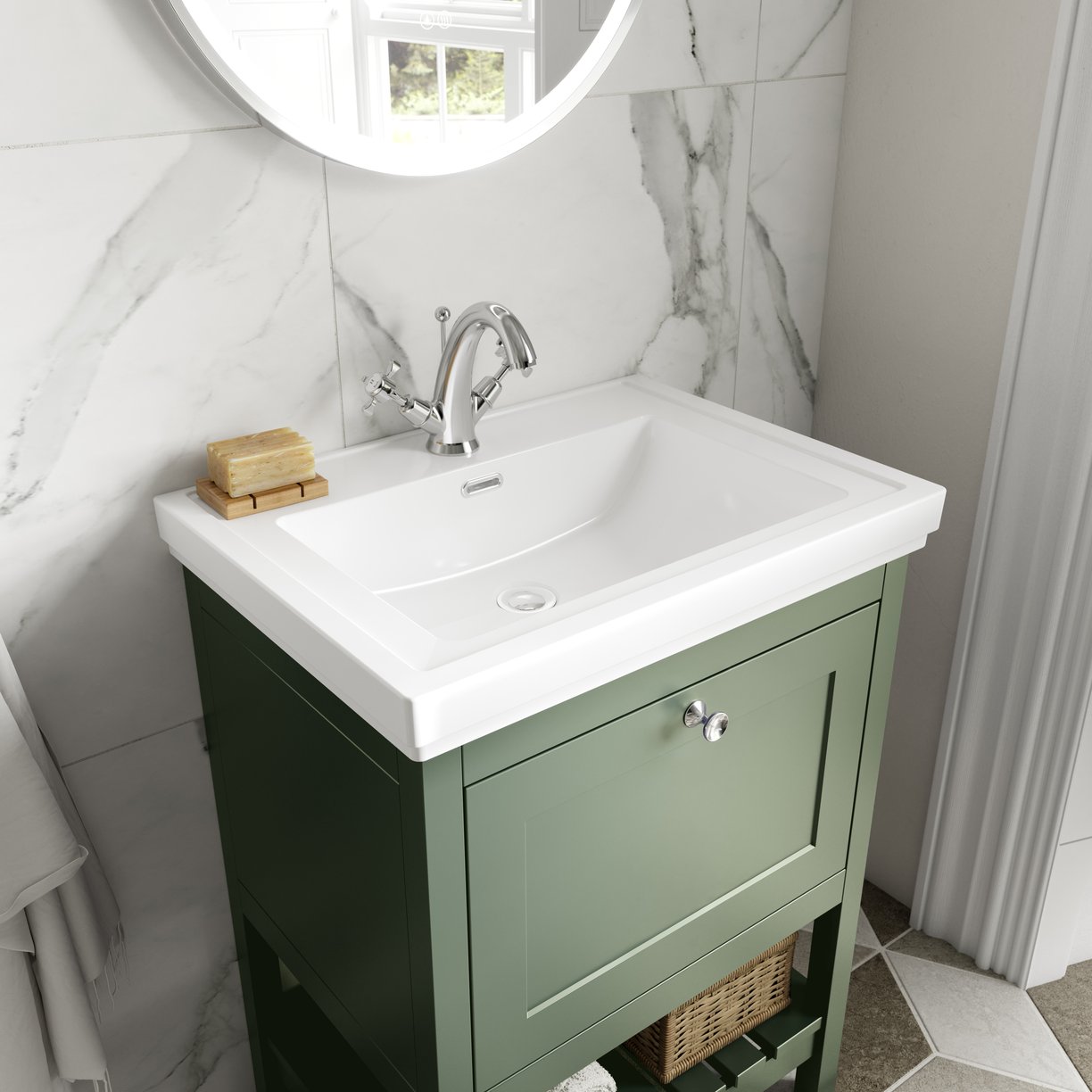 800 F/S Single Drawer Unit & Classic Basin 1Th - Matt Green