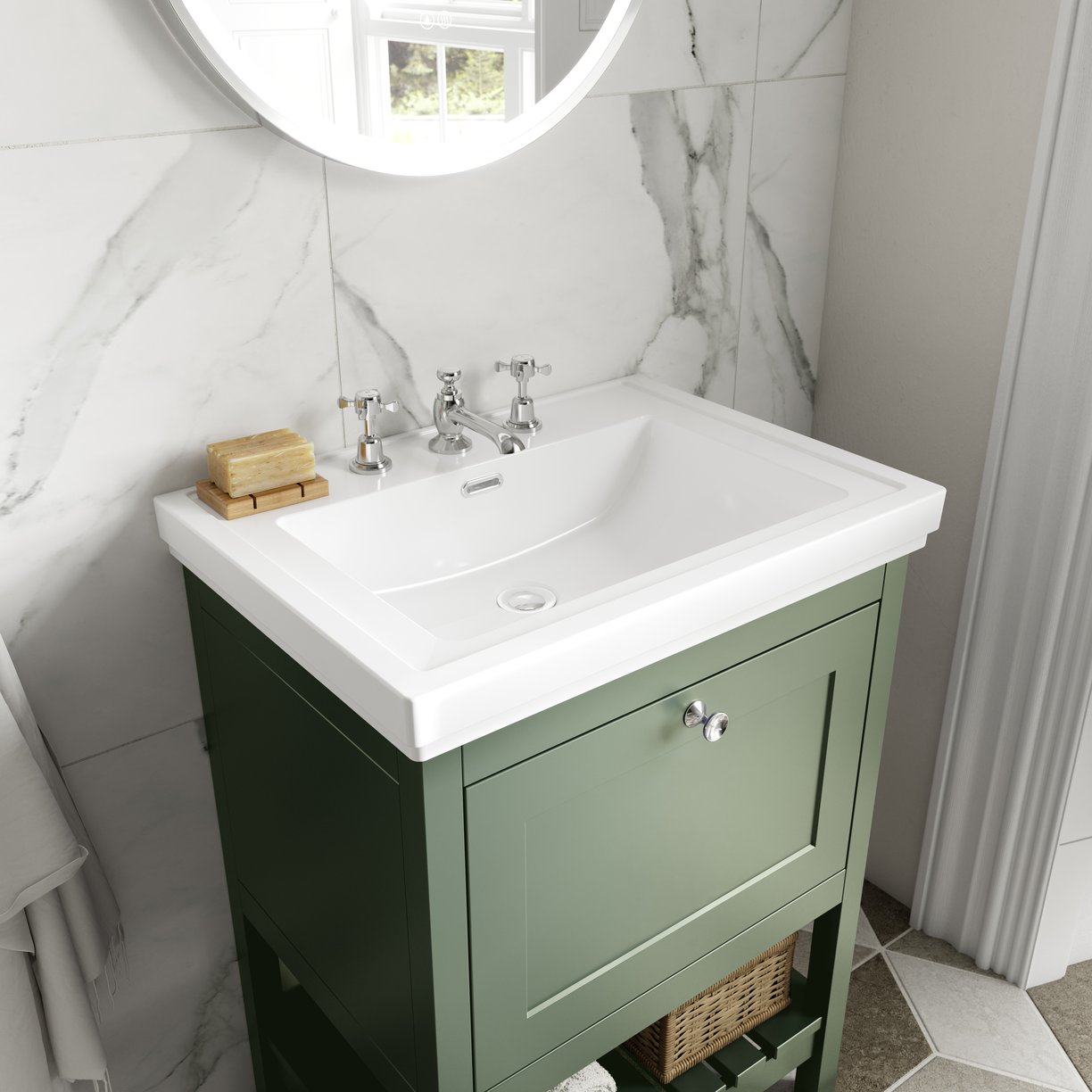 800 F/S Single Drawer Unit & Classic Basin 3Th - Matt Green