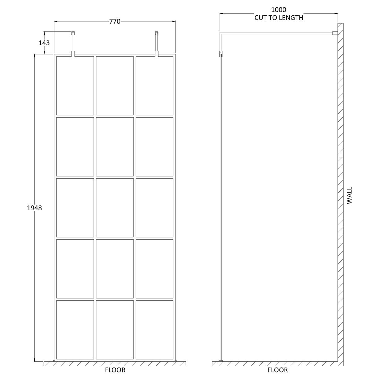 800Mm Frame Screen With Arms And Feet - Matt Black
