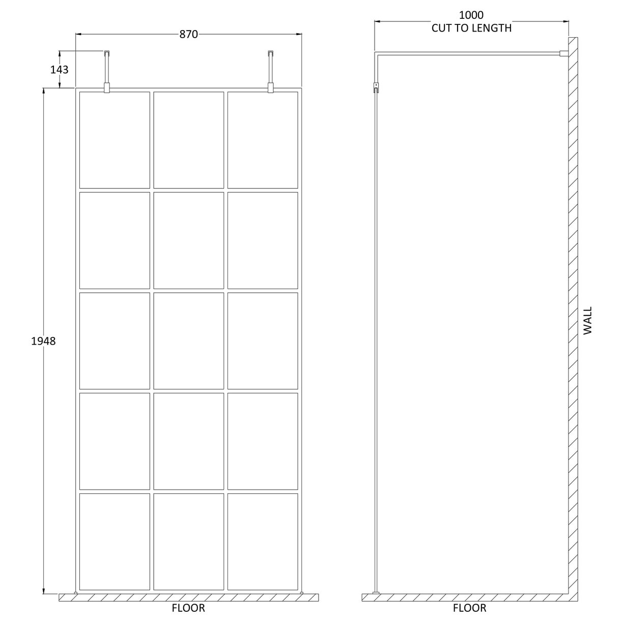 900Mm Frame Screen With Arms And Feet - Matt Black