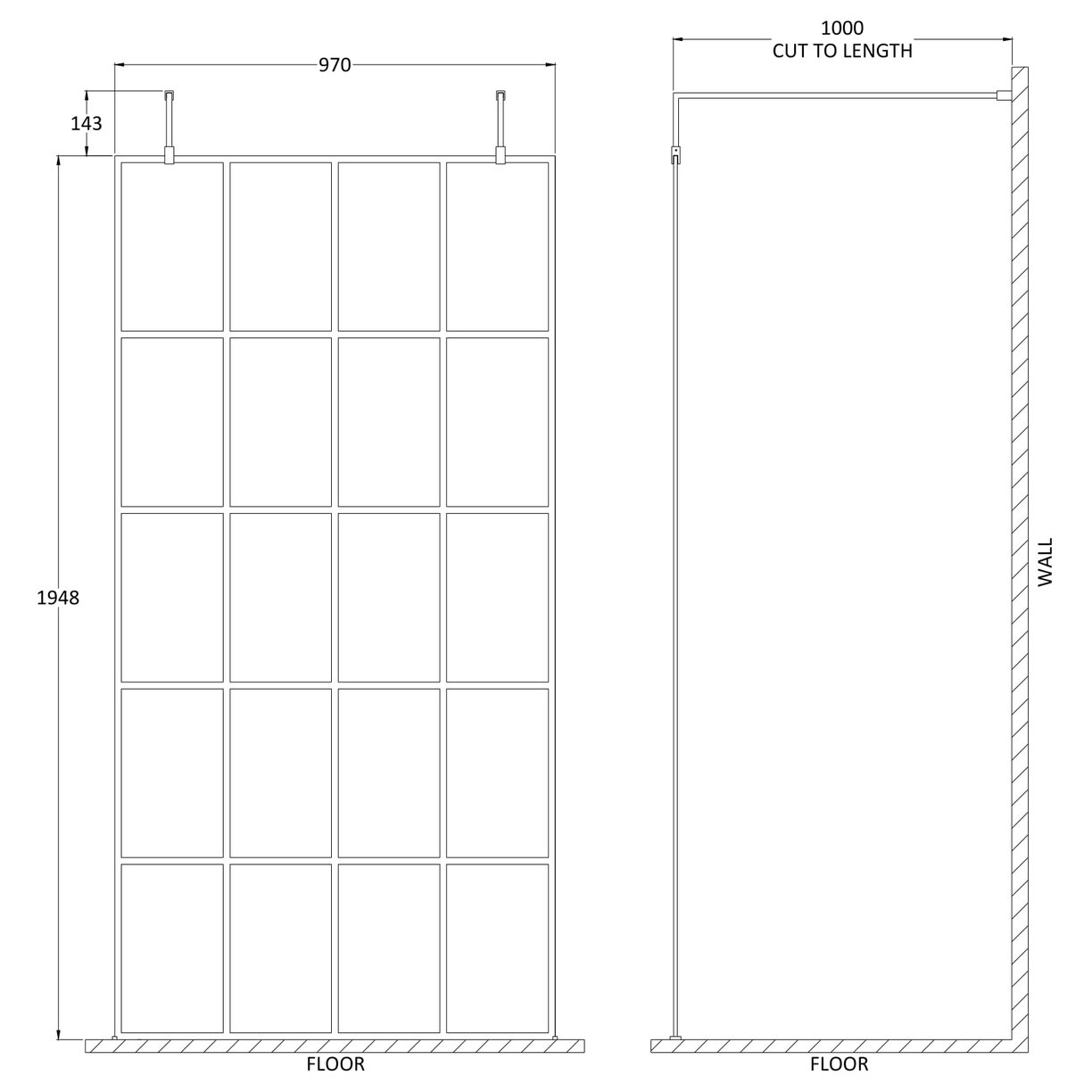 1000Mm Frame Screen With Arms And Feet - Matt Black