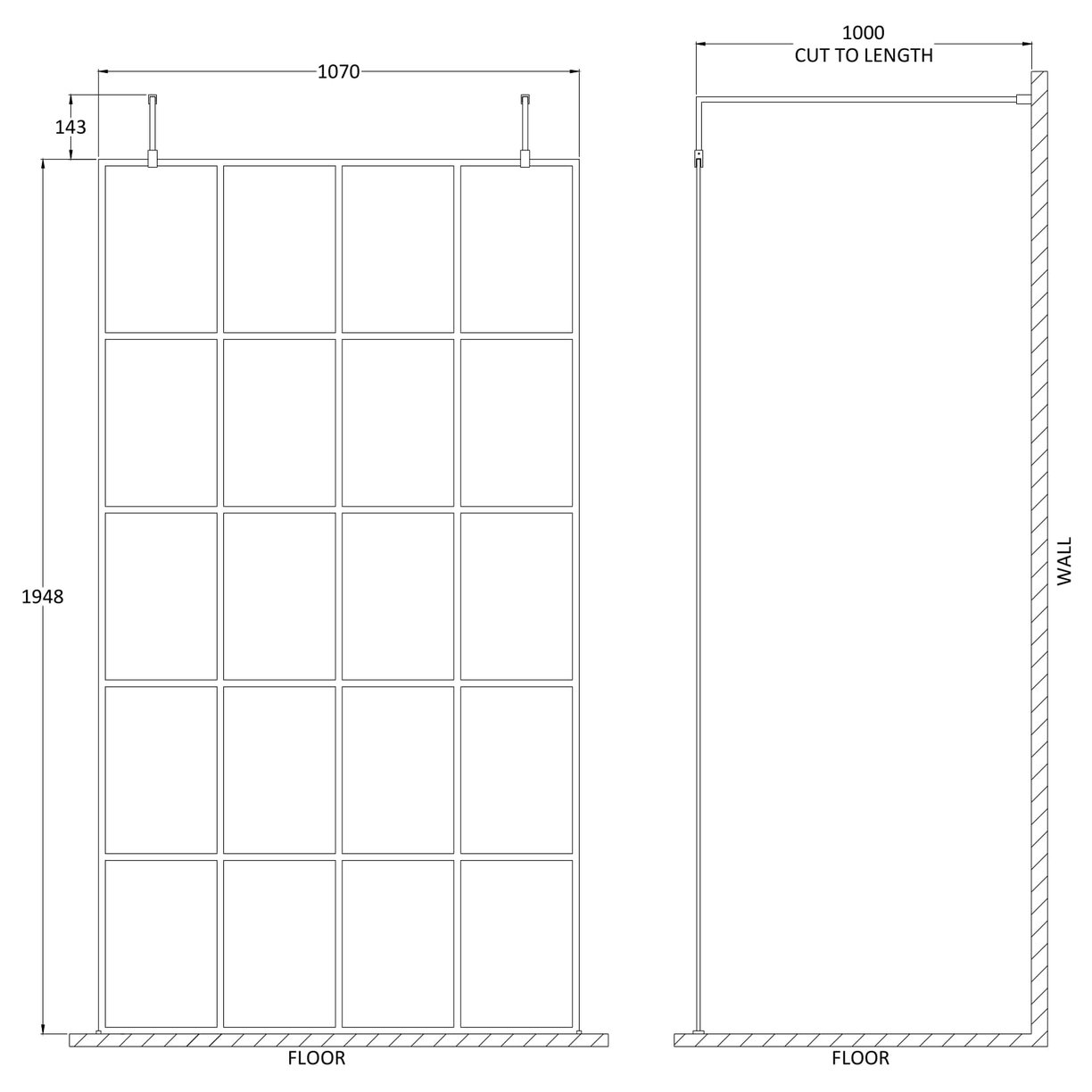 1100Mm Frame Screen With Arms And Feet - Matt Black