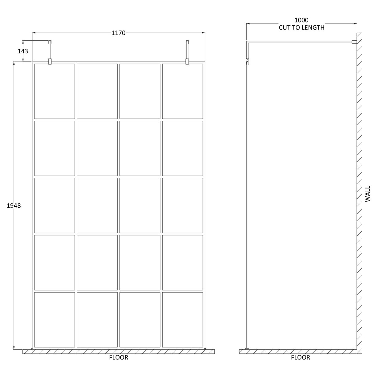 1200Mm Frame Screen With Arms And Feet - Matt Black