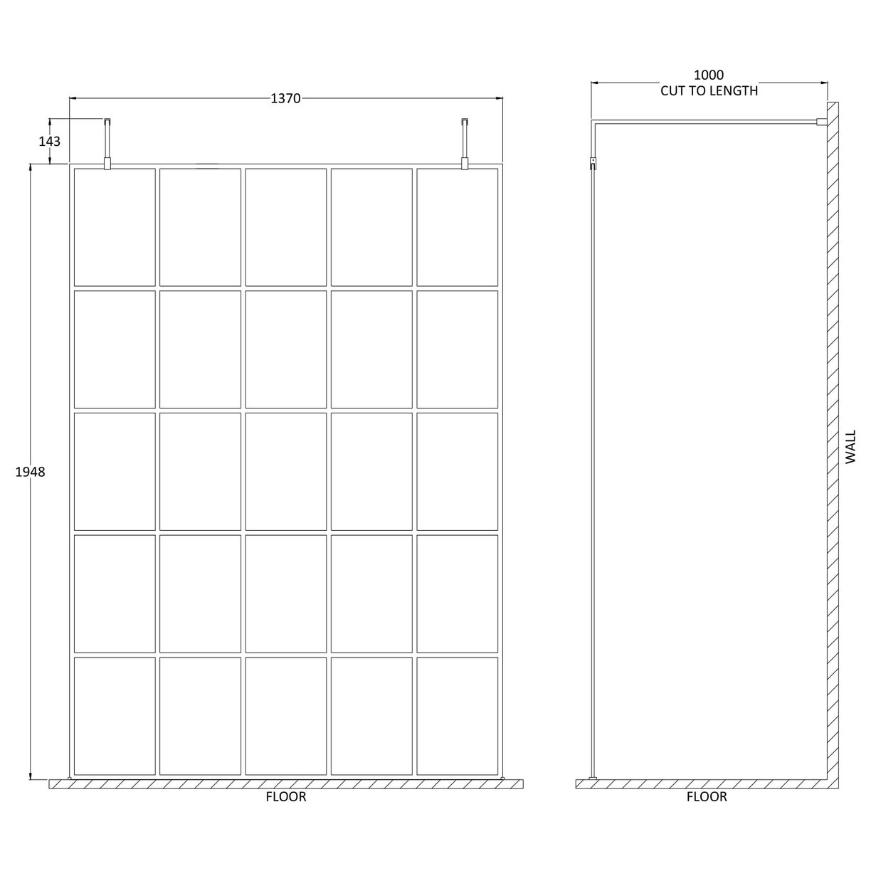 1400Mm Frame Screen With Arms And Feet - Matt Black