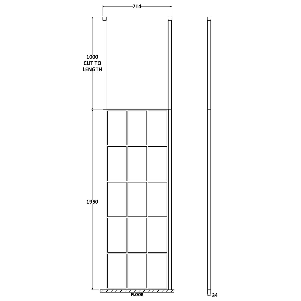 700Mm Frame Screen With Ceiling Posts - Matt Black