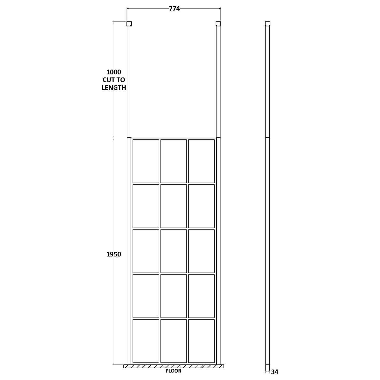 760Mm Frame Screen With Ceiling Posts - Matt Black