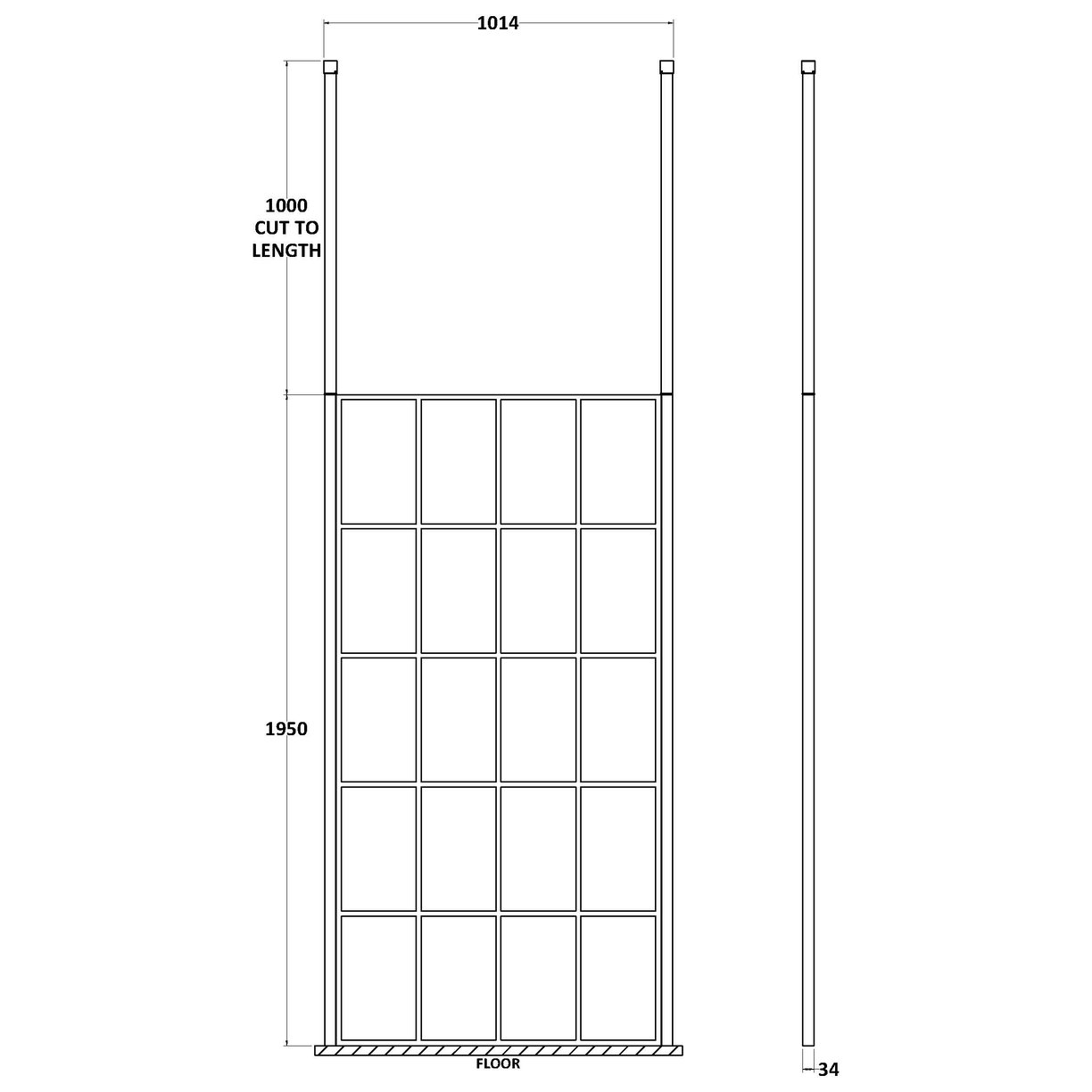 1000Mm Frame Screen With Ceiling Posts - Matt Black