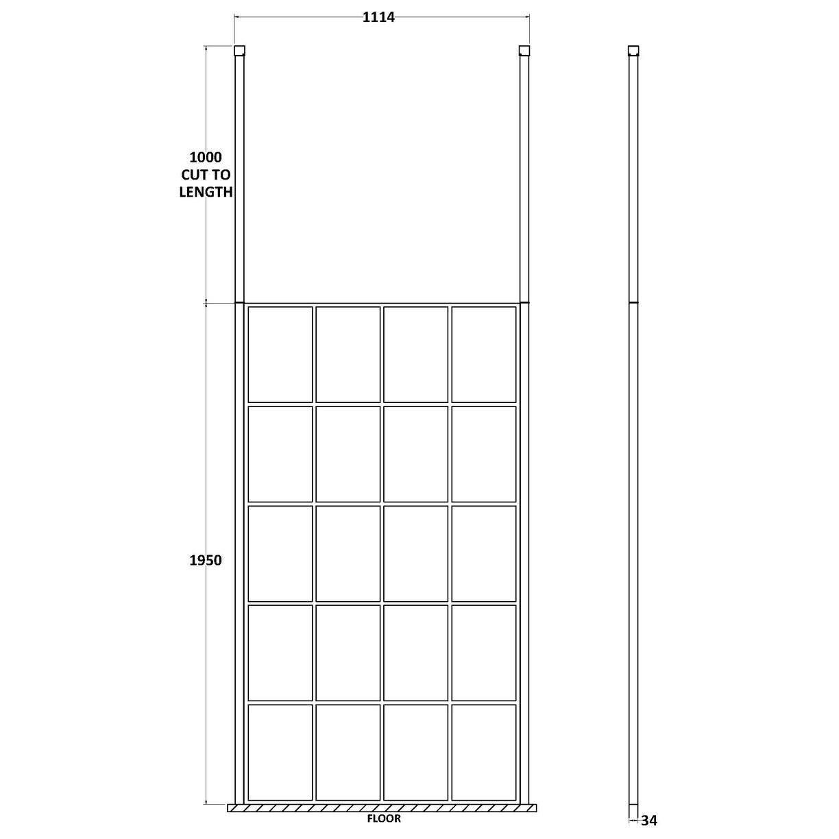 1100Mm Frame Screen With Ceiling Posts - Matt Black