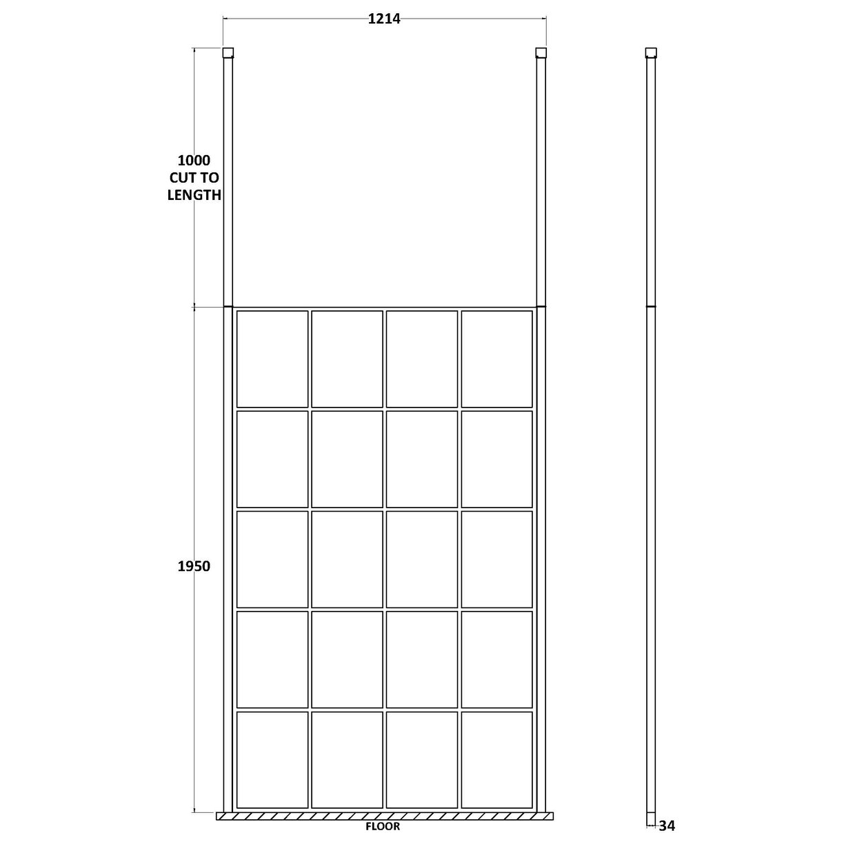 1200Mm Frame Screen With Ceiling Posts - Matt Black