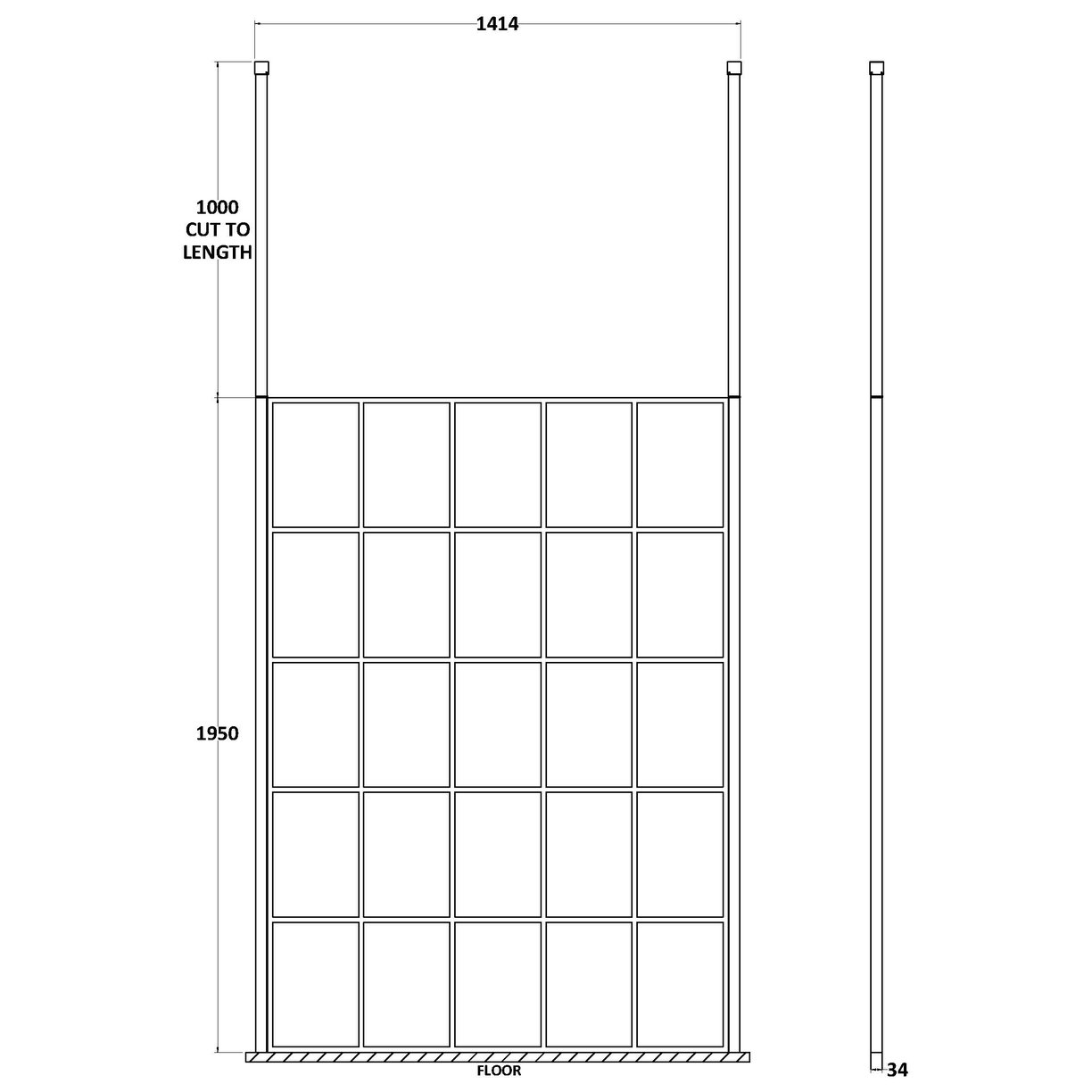 1400Mm Frame Screen With Ceiling Posts - Matt Black