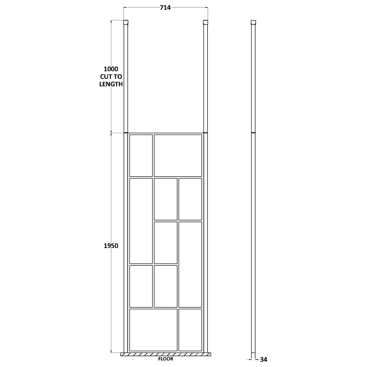 Abstract 700 Screen With Ceiling Posts - Matt Black