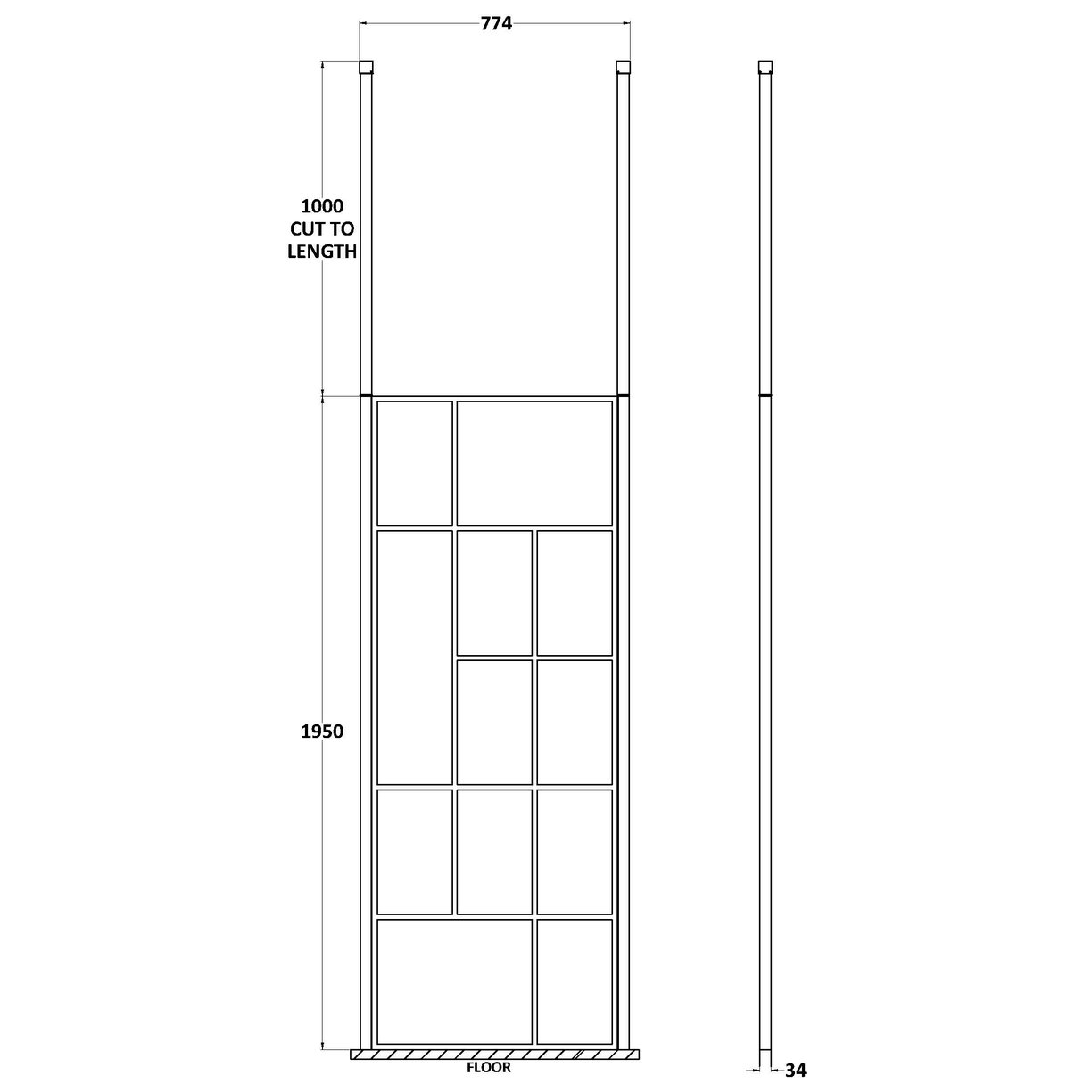 Abstract 760 Screen With Ceiling Posts - Matt Black