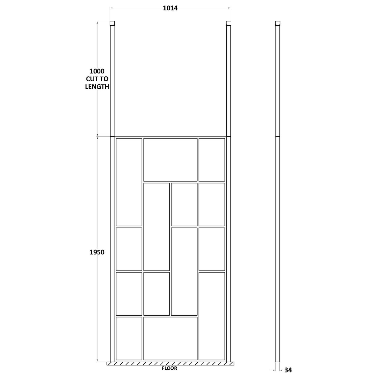 Abstract 1000 Screen With Ceiling Posts - Matt Black