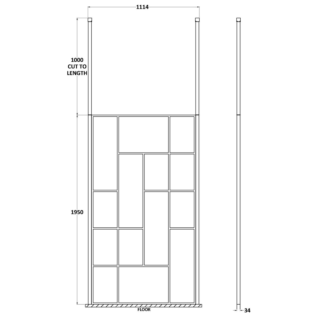 Abstract 1100 Screen With Ceiling Posts - Matt Black