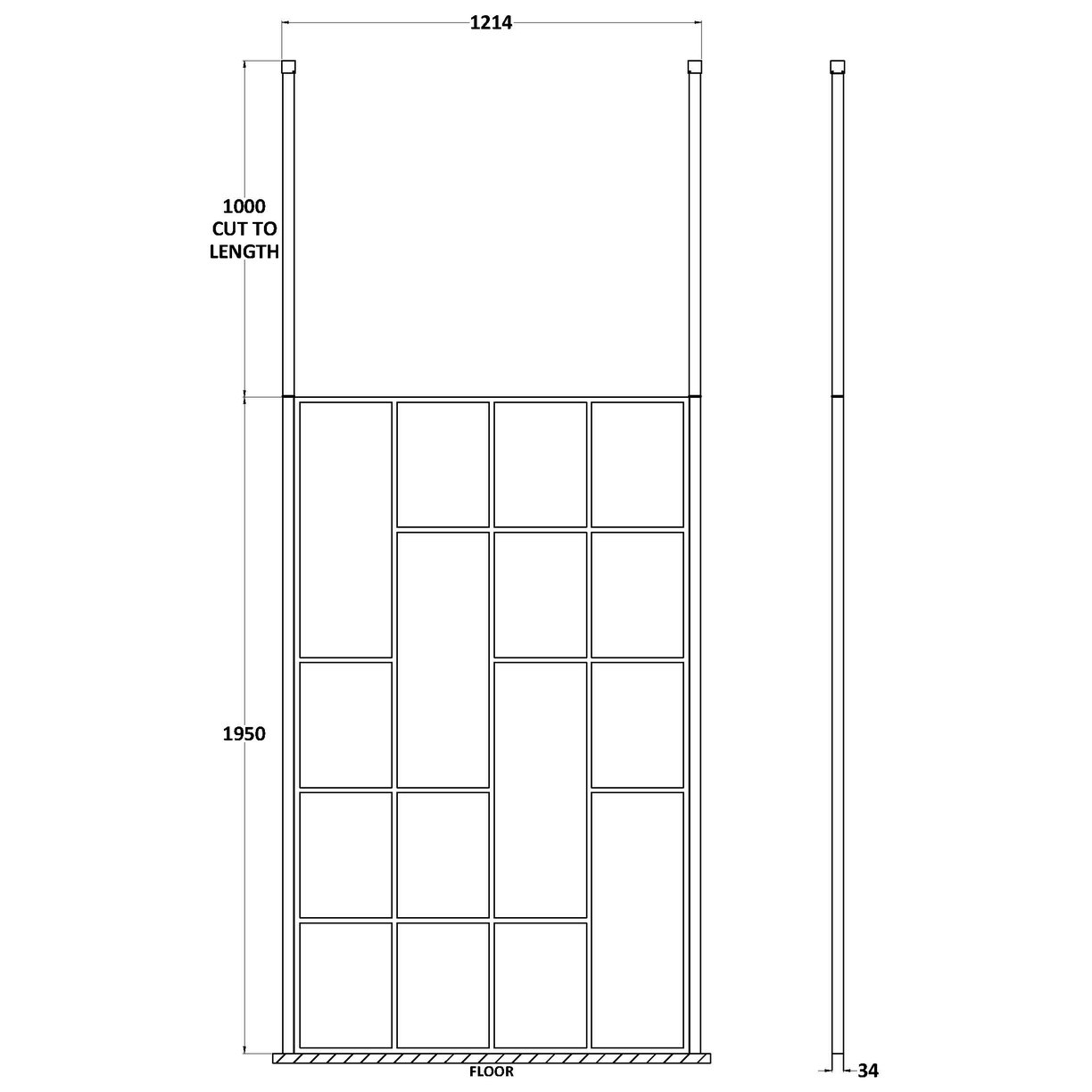 Abstract 1200 Screen With Ceiling Posts - Matt Black