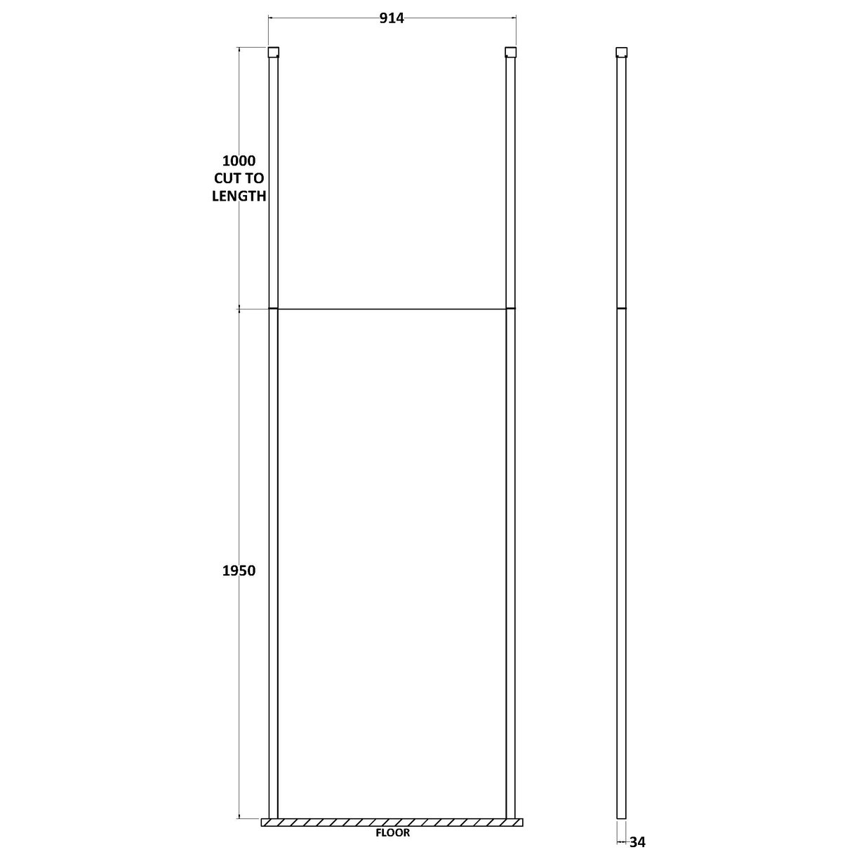 900Mm Wetroom Screen With Ceiling Posts - Matt Black