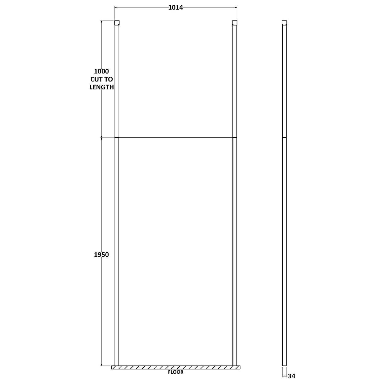 1000Mm Wetroom Screen With Ceiling Posts - Matt Black