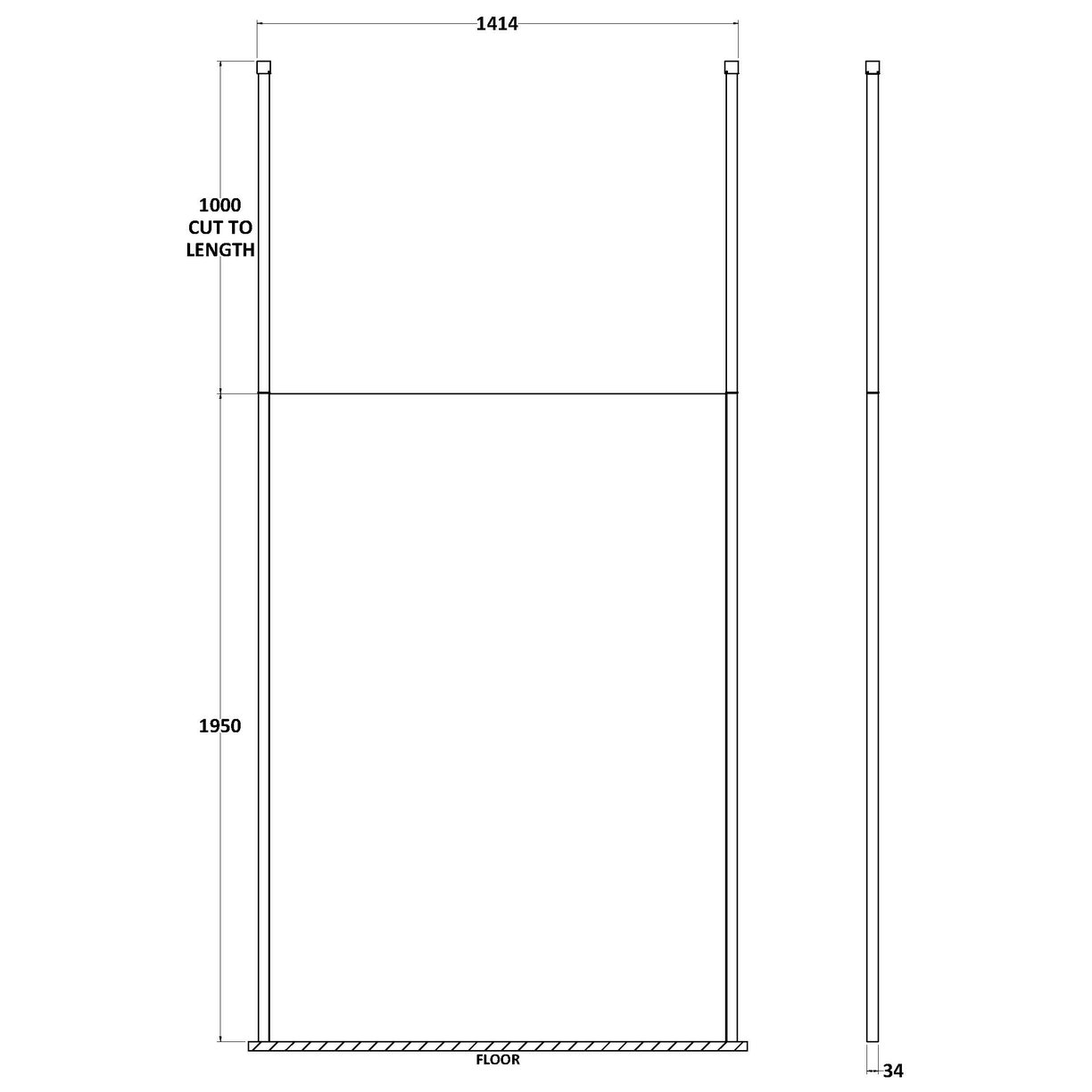 1400Mm Wetroom Screen With Ceiling Posts - Matt Black