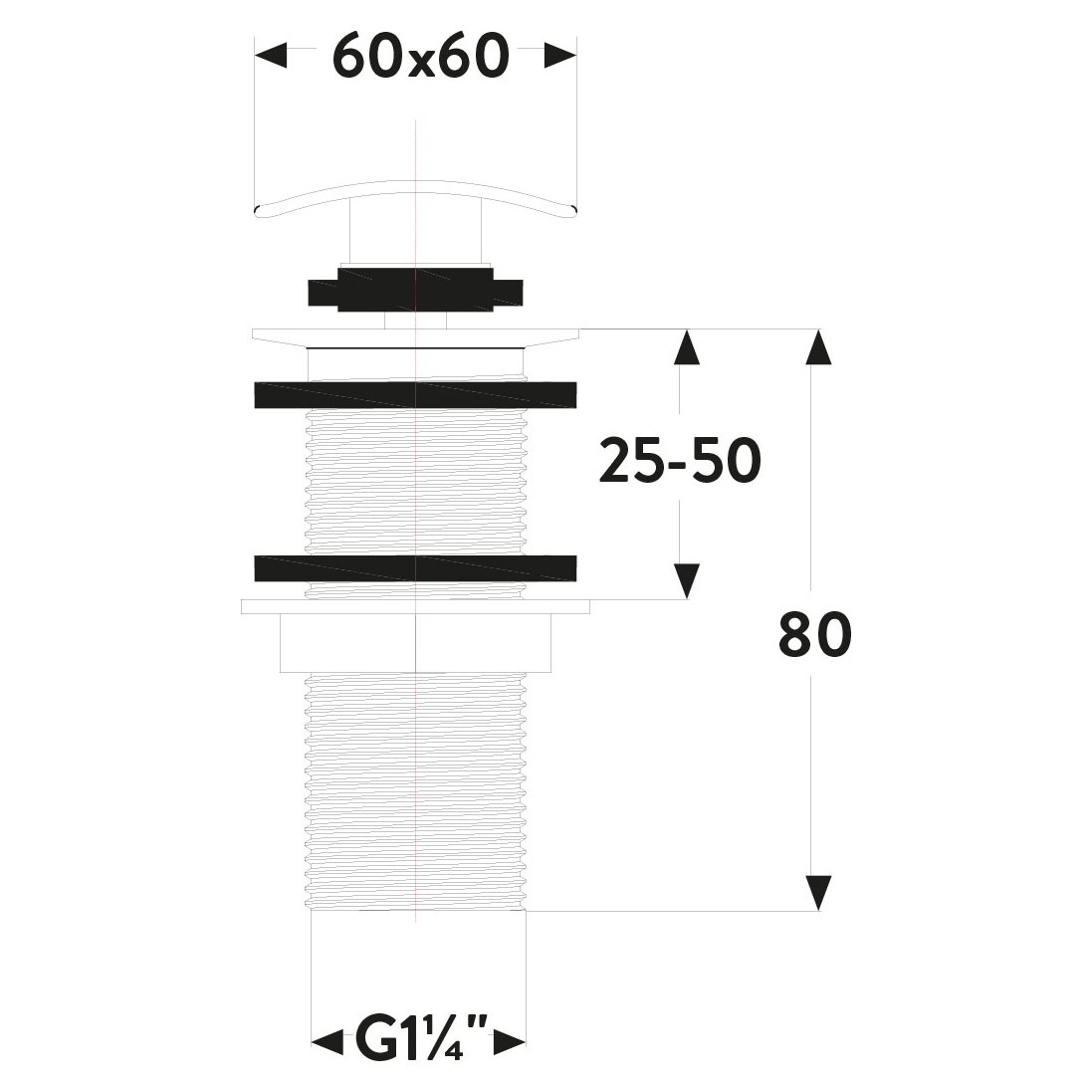Black Square Unslotted Sprung Basin Waste