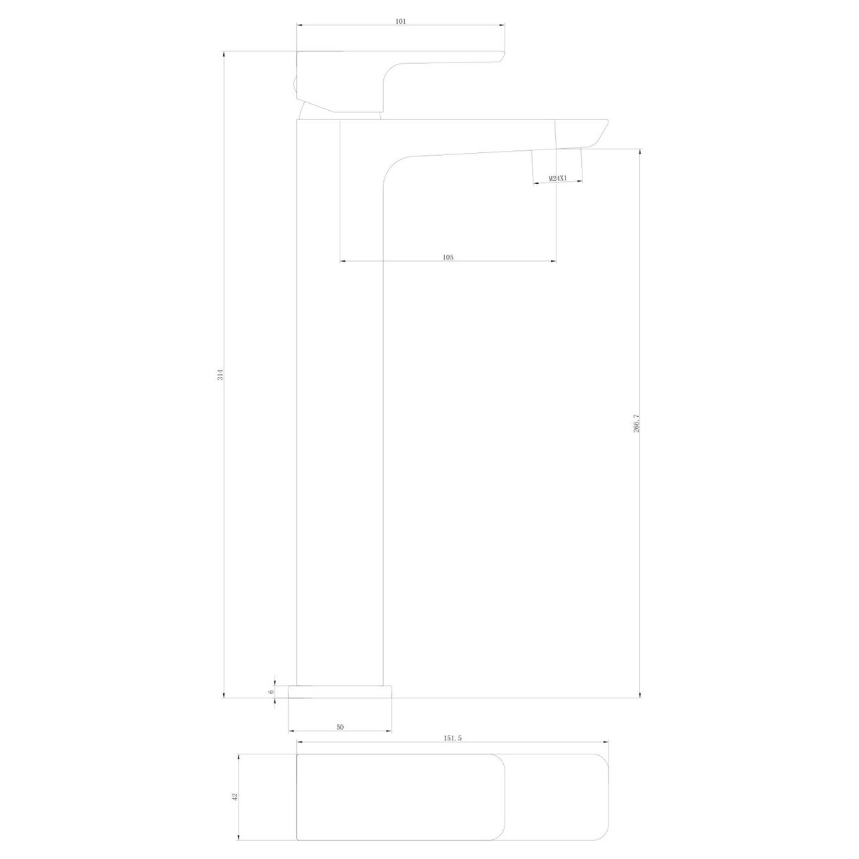 Muro Black High riser Basin Mono