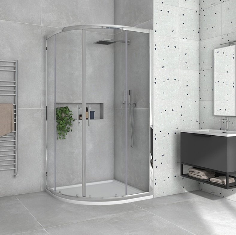 I8 8mm Double Door Quad 1000 x 800mm +
Shower Tray Right Hand