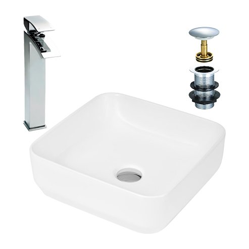 Vibe High Rise Mixer + Unslotted Waste + Square Vessel 365 x 365 x 120mm