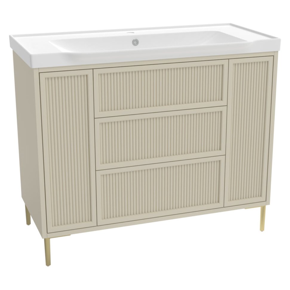 Bota 1000 Floor Standing Fluted Vanity Unit (inc. Brushed Brass Leg Set) & Basin