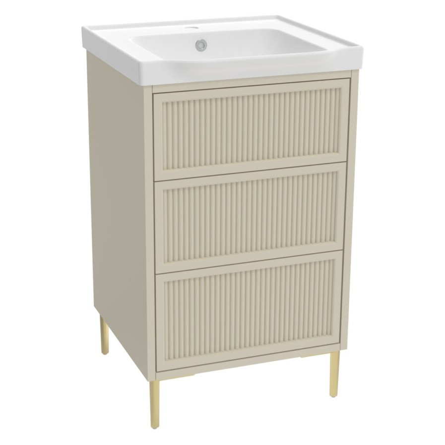 Bota 500 Floor Standing Fluted Vanity Unit (inc. Brushed Brass Leg Set) & Basin