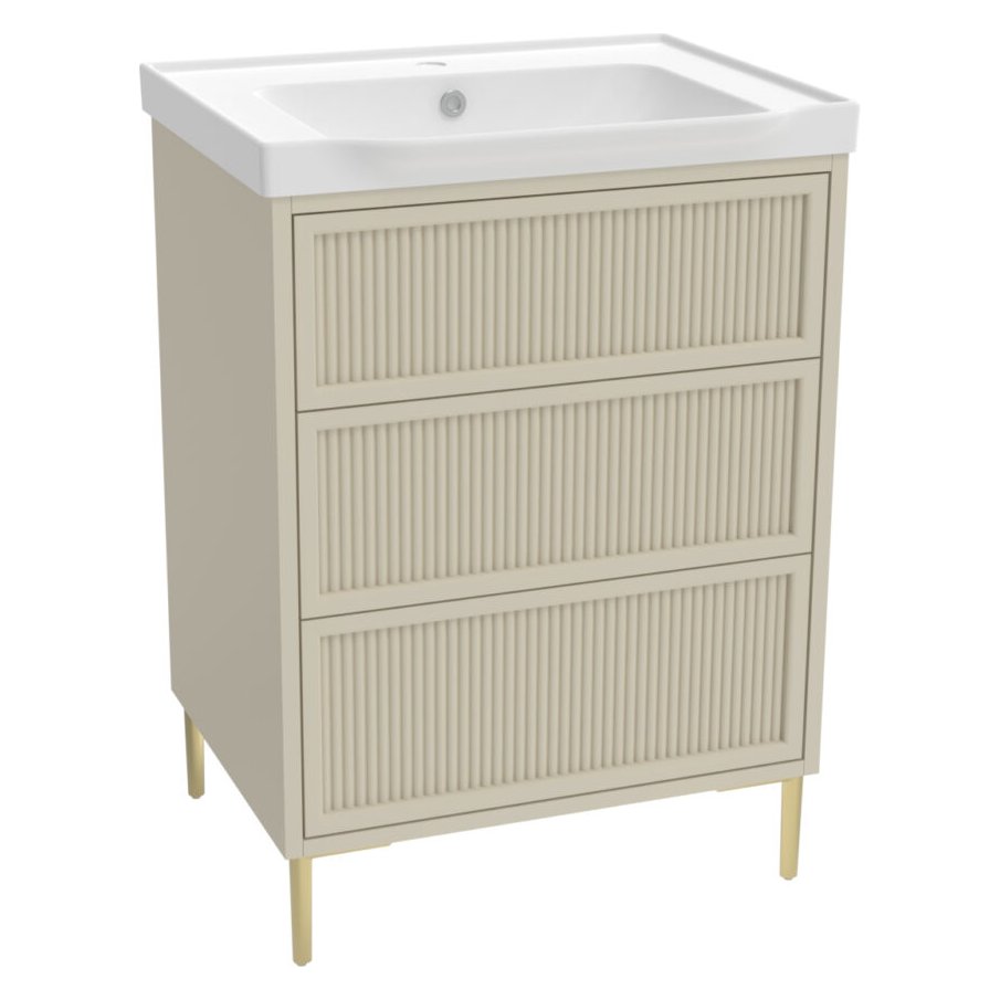 Bota 600 Floor Standing Fluted Vanity Unit (inc. Brushed Brass Leg Set) & Basin