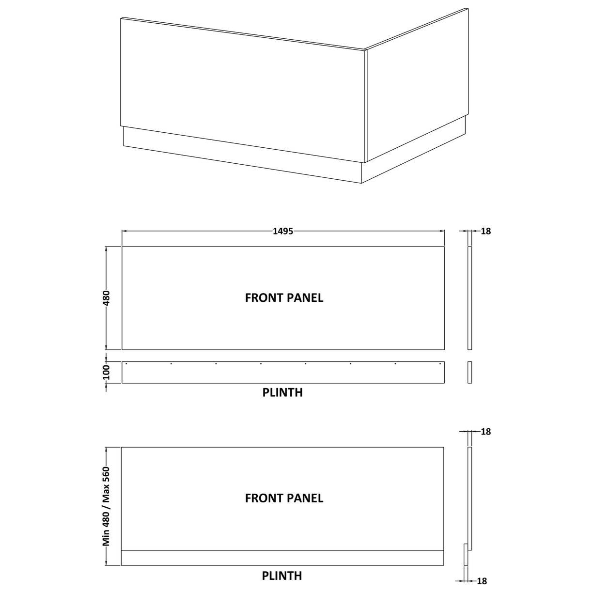 1500mm Bath Front Panel - White
