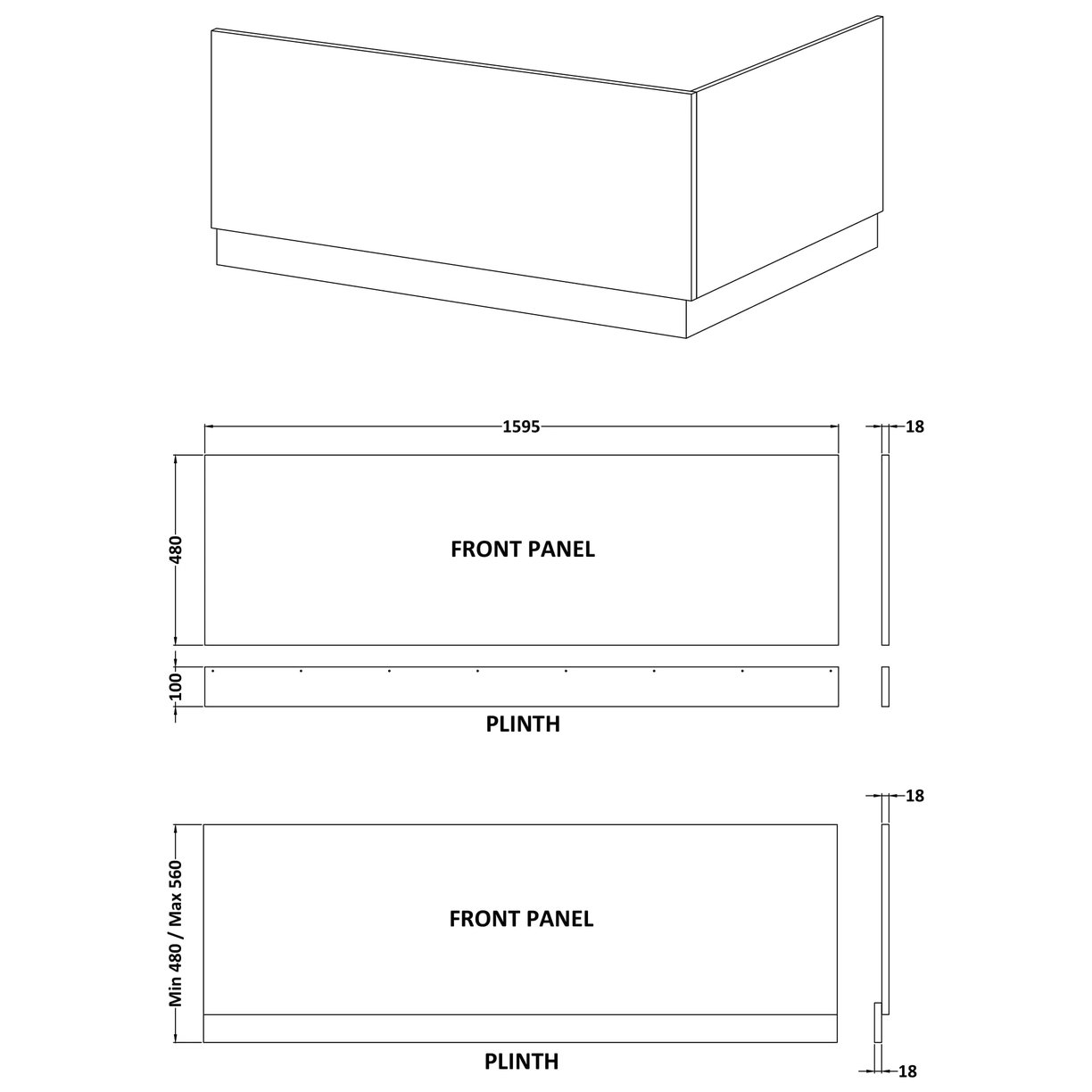 1600mm Bath Front Panel - White