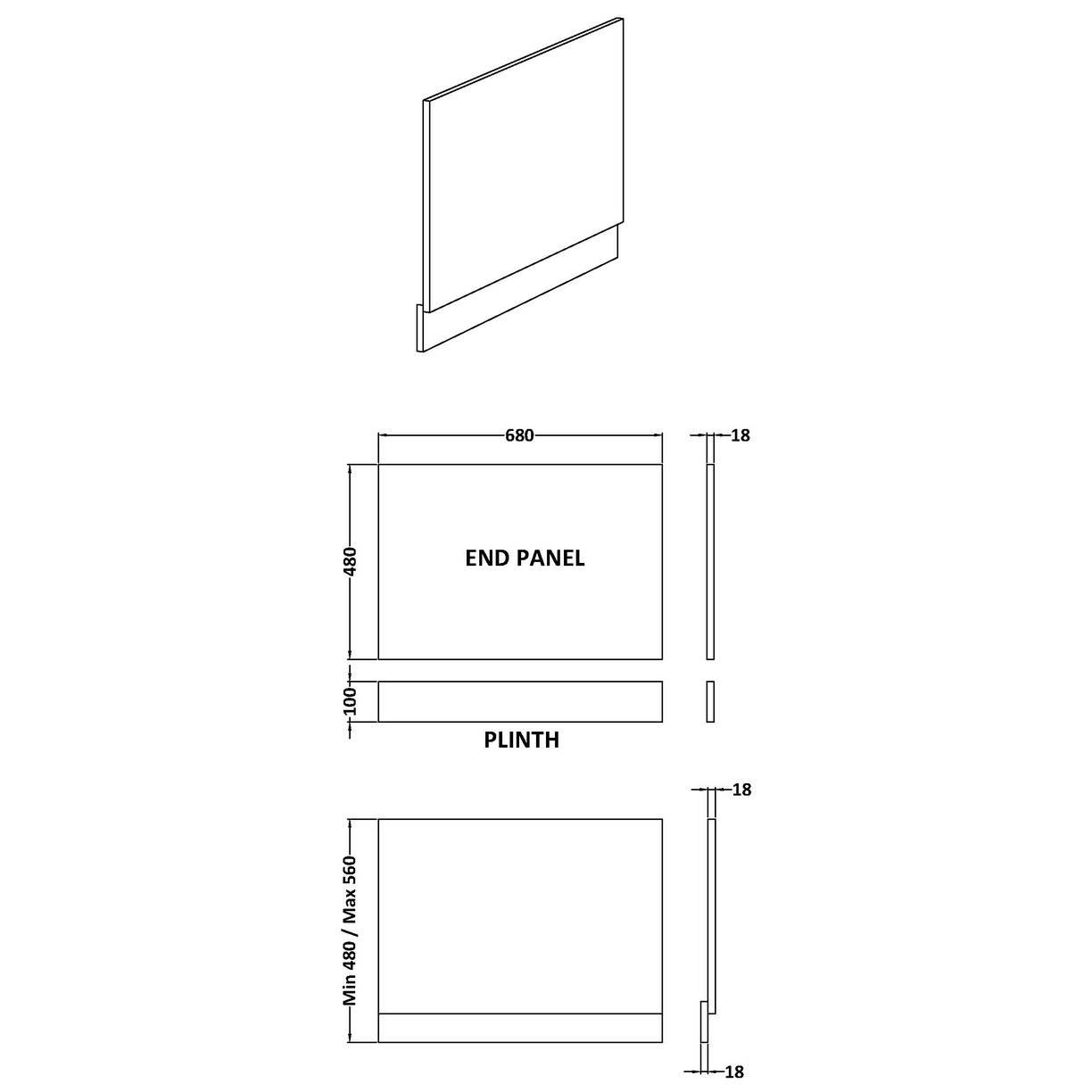 700mm Bath End Panel - Satin Soft Black