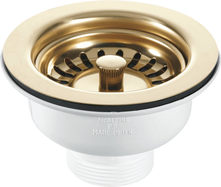 McAlpine 1 1/2" Basket Strainer Waste - Stemball Plug (Gold)